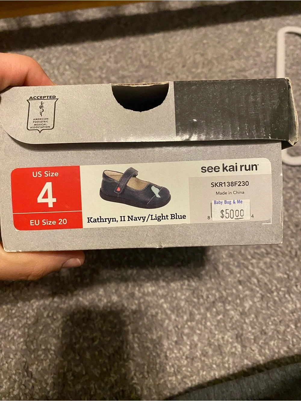 See Kai Run Navy Mary Jane Shoes with Mint Bird and Pink Heart Accents - Picture 5 of 5